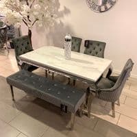 1.5m Marble White Dining Table  Minister Grey Chairs