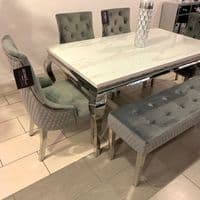 1.5m Marble White Dining Table  Minister Grey Chairs