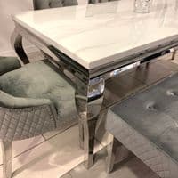 1.5m Marble White Dining Table  Minister Grey Chairs