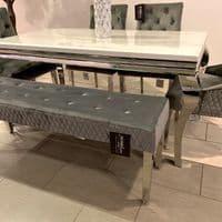 1.5m Marble White Dining Table  Minister Grey Chairs