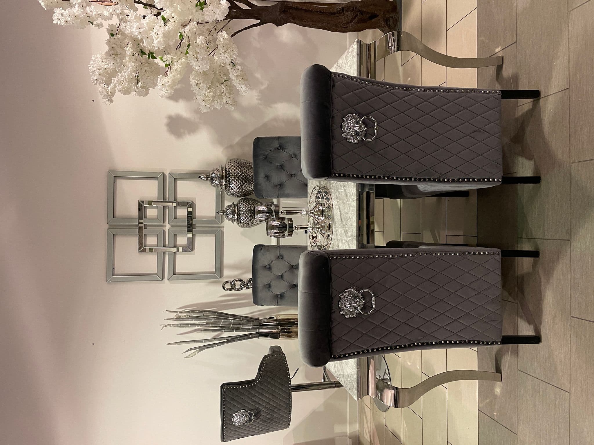 1 6m Grey Marble Dining Table & Grey Madrid Chairs