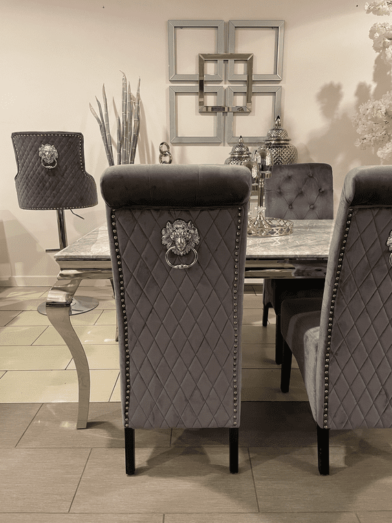 1 6m Grey Marble Dining Table & Grey Madrid Chairs