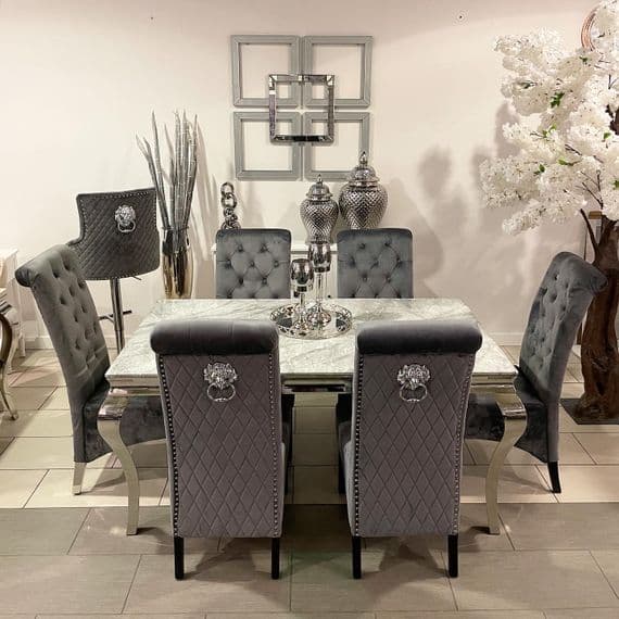1 6m Grey Marble Dining Table & Grey Madrid Chairs