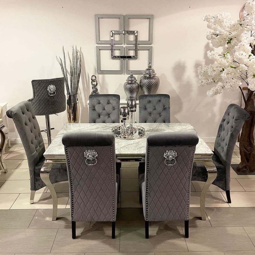 1 6m Grey Marble Dining Table Grey Madrid Chairs