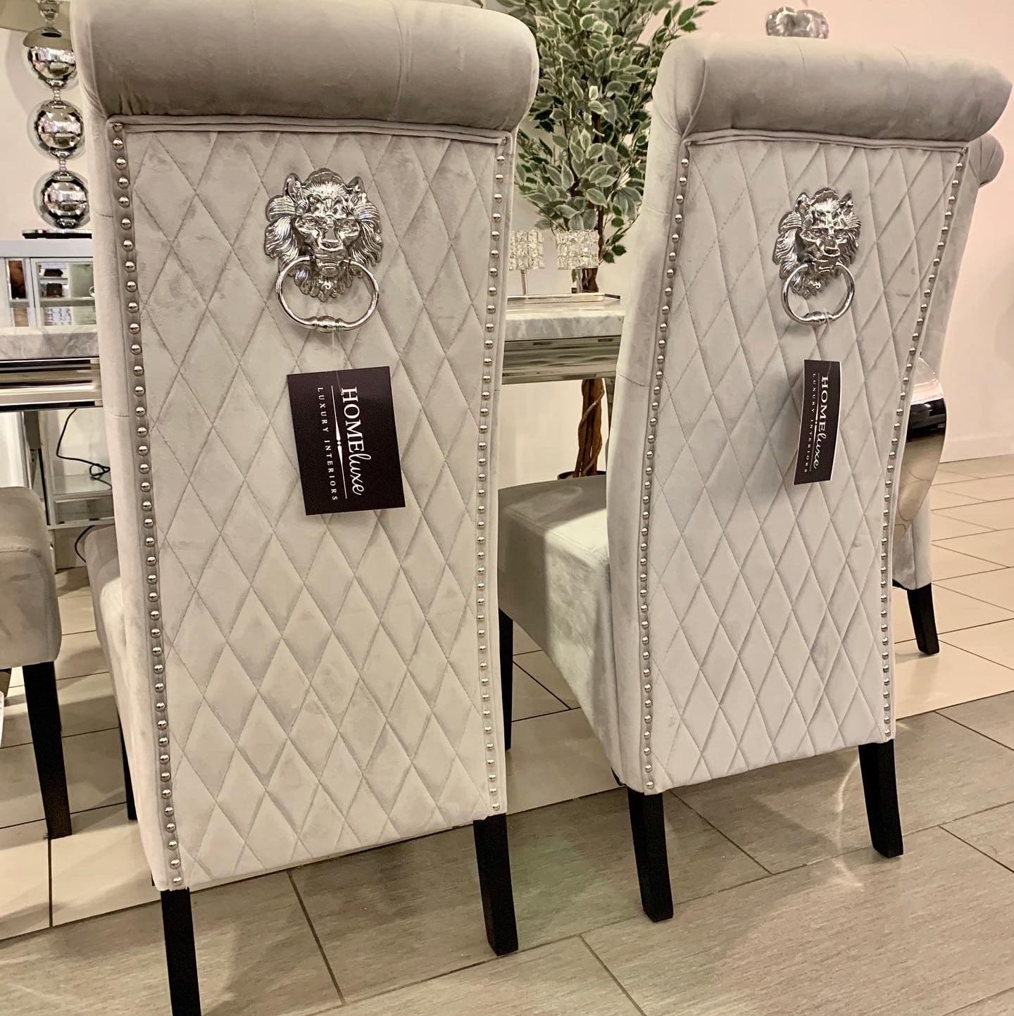 1 6m Grey Marble Dining Table & Silver Madrid Chairs