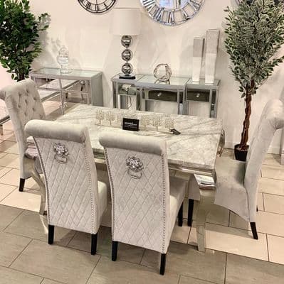 1.6m Grey Marble Dining Table & Silver Madrid Chairs