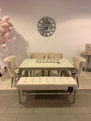 1.6m Marble Cream Dining Table Valencia Mink Chairs