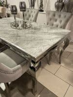 1.6m Marble Grey Dining Table + Aydin Silver Chairs