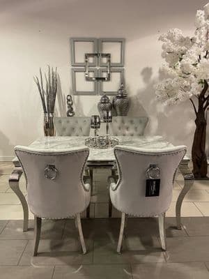 1.6m Marble Grey Dining Table + Aydin Silver Chairs