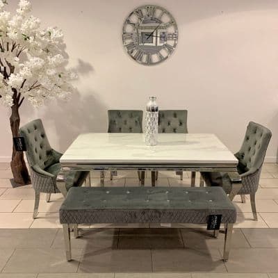 1.6m Marble White Dining Table  Minister Grey Chairs