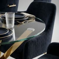 100cm Round Glass Gold Dining Table & 4 Marco Black Gold Chairs Set