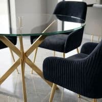 100cm Round Glass Gold Dining Table & 4 Marco Black Gold Chairs Set