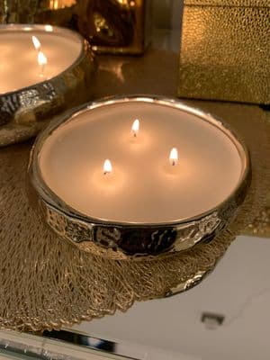 14cm Kasbah 3 Wick Gold Round Décor Candle