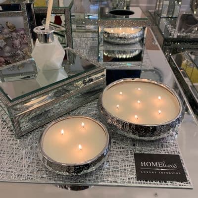 14Cm Round Silver 3 Wick Decor Candle