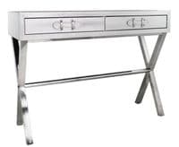 2 Drawer Faux Leather Snake Console Table with Belt Handles Silver
