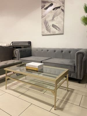 2 Tier Glass Coffee Table With Metal Gold Frame
