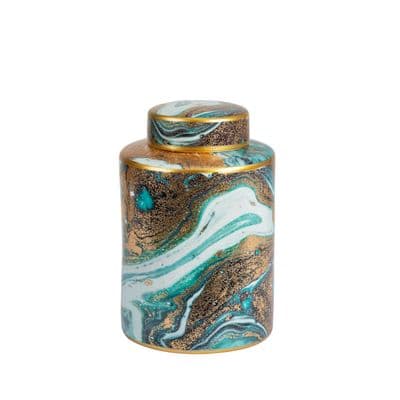 20.6cm Blue White Gold Abstract Cylinder Ginger Jar