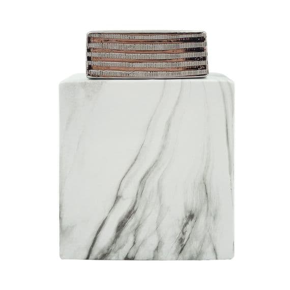 21.5cm White Marble And Silver Ginger Jar