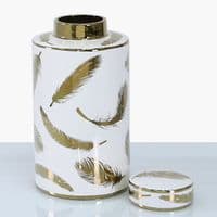 21cm Luxe Medium Ginger Jar White And Gold Leaf