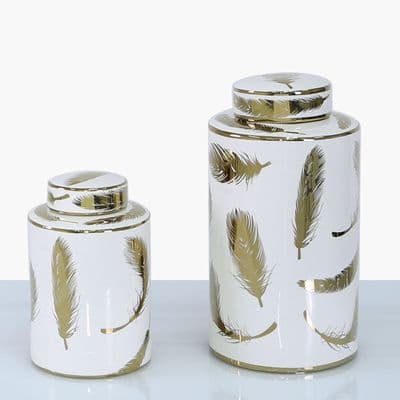 21cm Luxe Medium Ginger Jar White And Gold Leaf