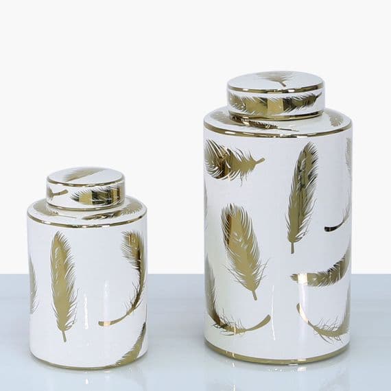 21cm Luxe Medium Ginger Jar White And Gold Leaf