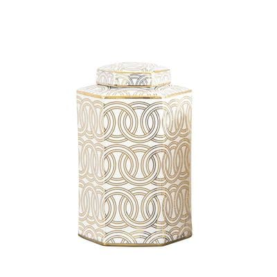 24cm White and Gold Circle Design Ginger Jar