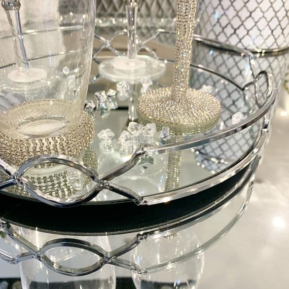29Cm Round Mirror Tray Silver