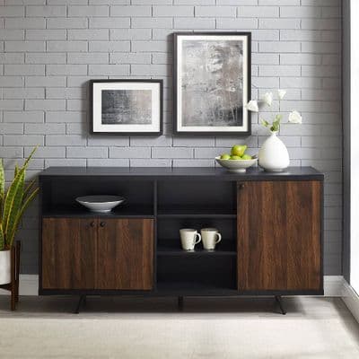 3 Door Sideboard Solid Black & Dark Walnut