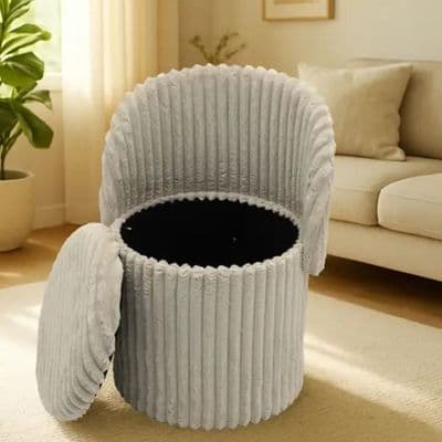 3 In 1 Natural Harp Ribbed Ottoman Storage Stool - Modern Velvet Seat