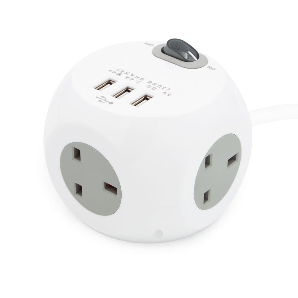 3 Way 1 4M Cube Socket With 3 USB Ports