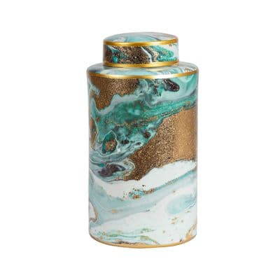 30cm Blue White Gold Abstract Cylinder Ginger Jar