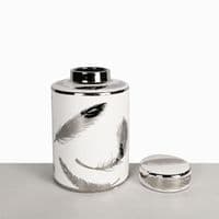 30cm Luxe Large Ginger Jar White & Silver Leaf