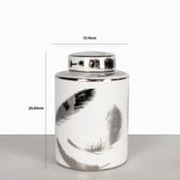 30cm Luxe Large Ginger Jar White & Silver Leaf