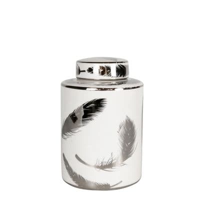30cm Luxe Large Ginger Jar White & Silver Leaf