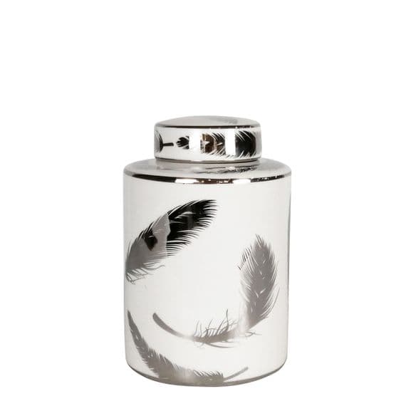 30cm Luxe Large Ginger Jar White & Silver Leaf