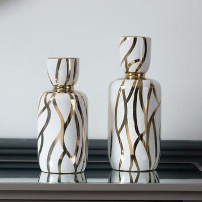 30cm White and Gold Ceramic Vase