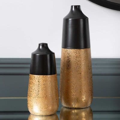 37.5cm Black and Gold Textured Ceramic Vase