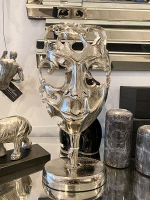 37Cm Silver Metal Face Mask Decoration