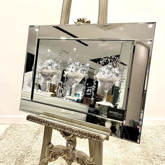 3D 3 Cocktail Clear Glitter Diamond Wall Art Mirror