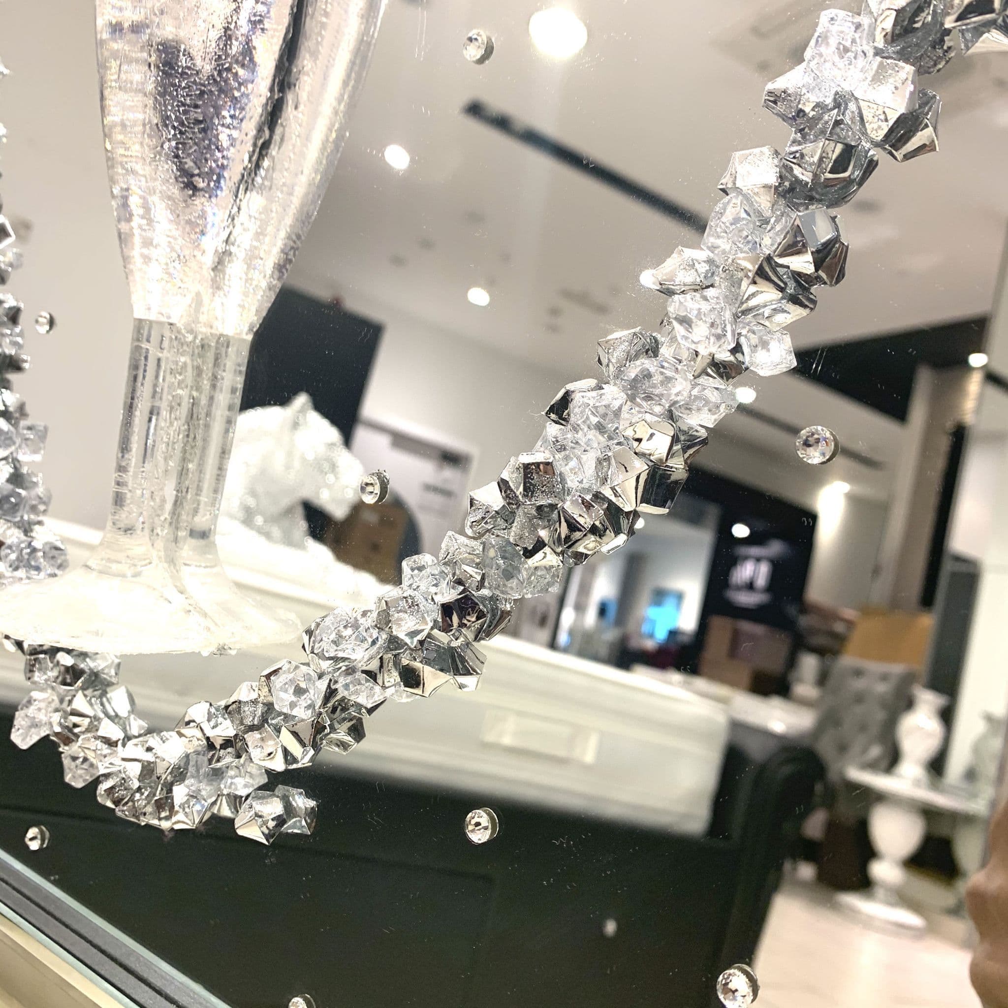 3D Heart Champagne Crystal Glitter Wall Art Mirror