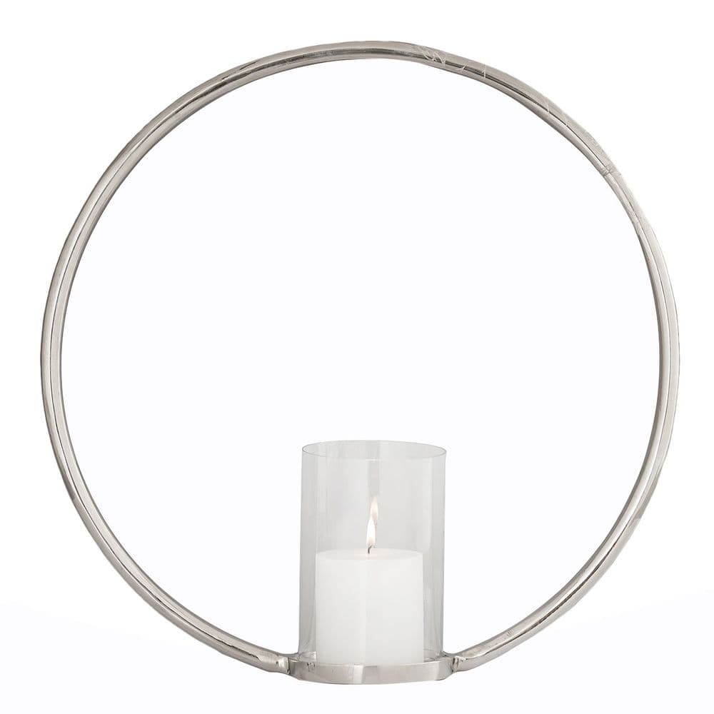45cm Ring Pillar Candle Holder With Glass Cup Nickel