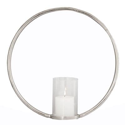 45cm Ring Pillar Candle Holder With Glass Cup Nickel