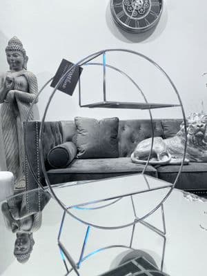 47Cm Silver Round Standing Mirror Shelf