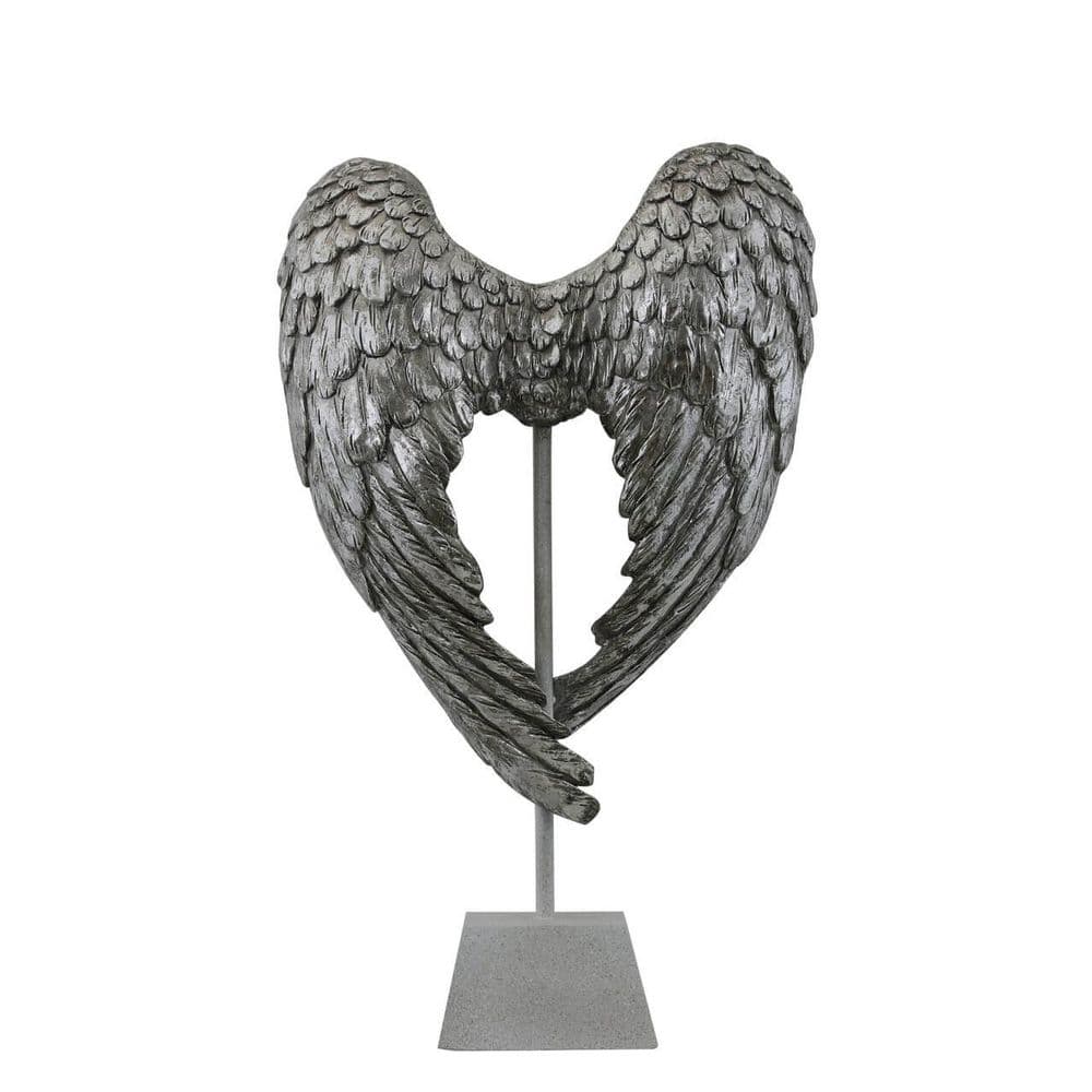 49 5cm Angel Wing Decoration On Stand Antique Silver