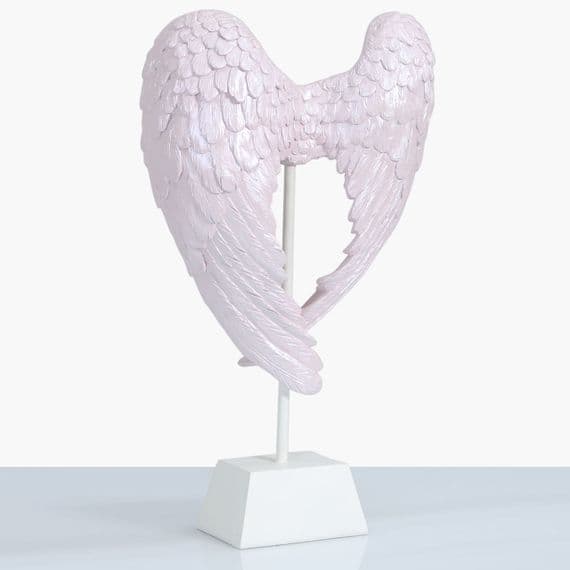 49 5cm Angel Wing Decoration On Stand Blush Pink
