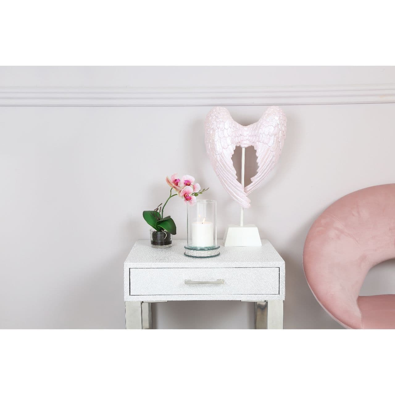 49 5cm Angel Wing Decoration On Stand Blush Pink