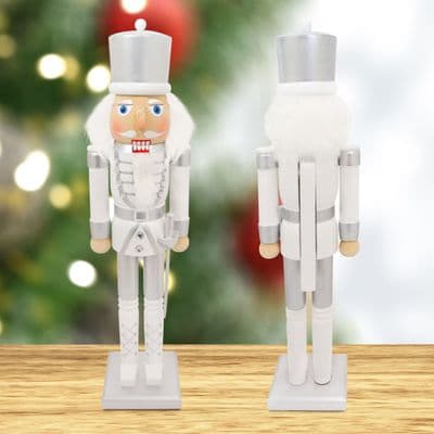 50cm Wooden Nutcracker White & Silver Colour