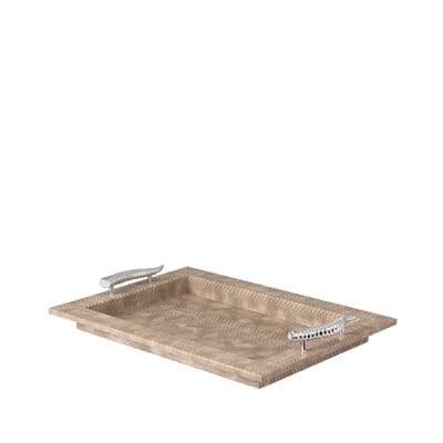 52x37 Taupe Faux Snake Leather Tray Silver Horn Handle