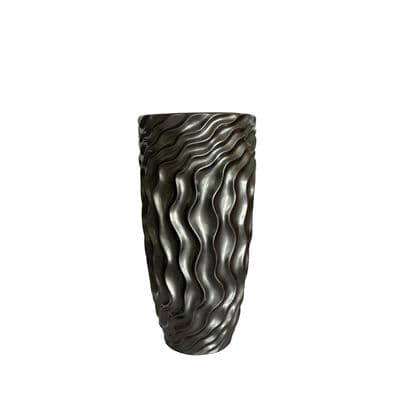 60cm Shiny Pearl Grey Ripples Design Polyresin Vase