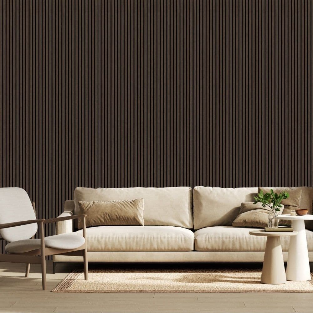60cm x 240cm Dark Walnut Fluted Wall Panel - Home Luxe Interior